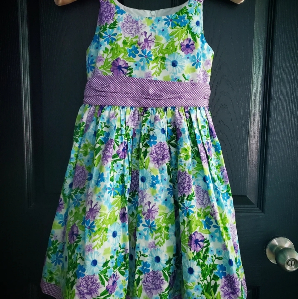 Jessica Ann dress, Girls Size 6x, Floral purple and green